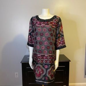 Black and burgundy knee length dress